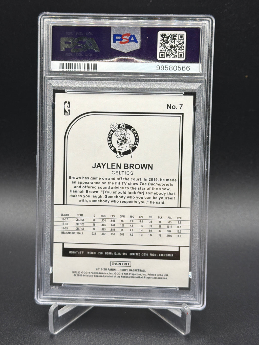 2019-20 Hoops #7 Jaylen Brown Artist Proof Black 1/1 PSA 8