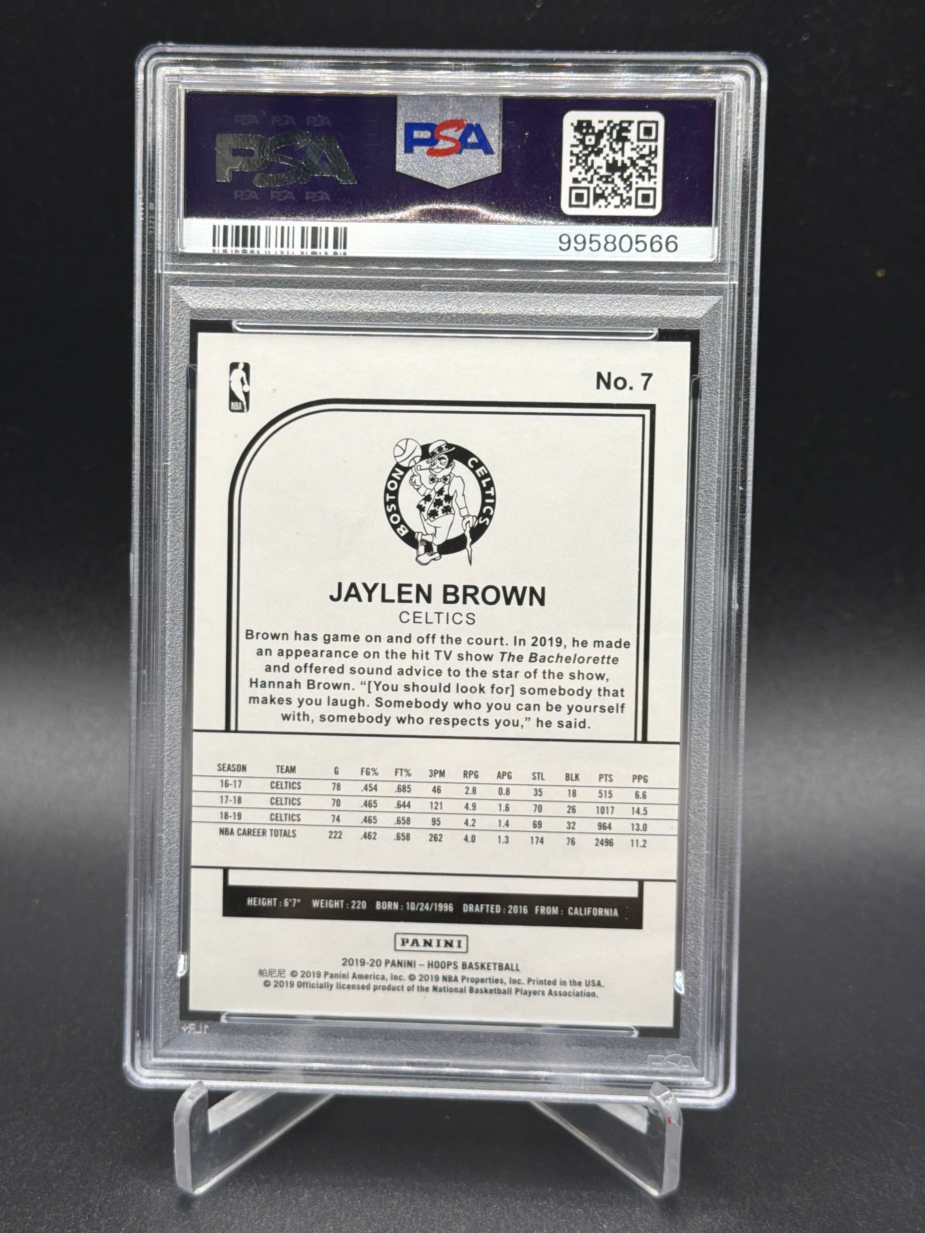 2019-20 Hoops #7 Jaylen Brown Artist Proof Black 1/1 PSA 8