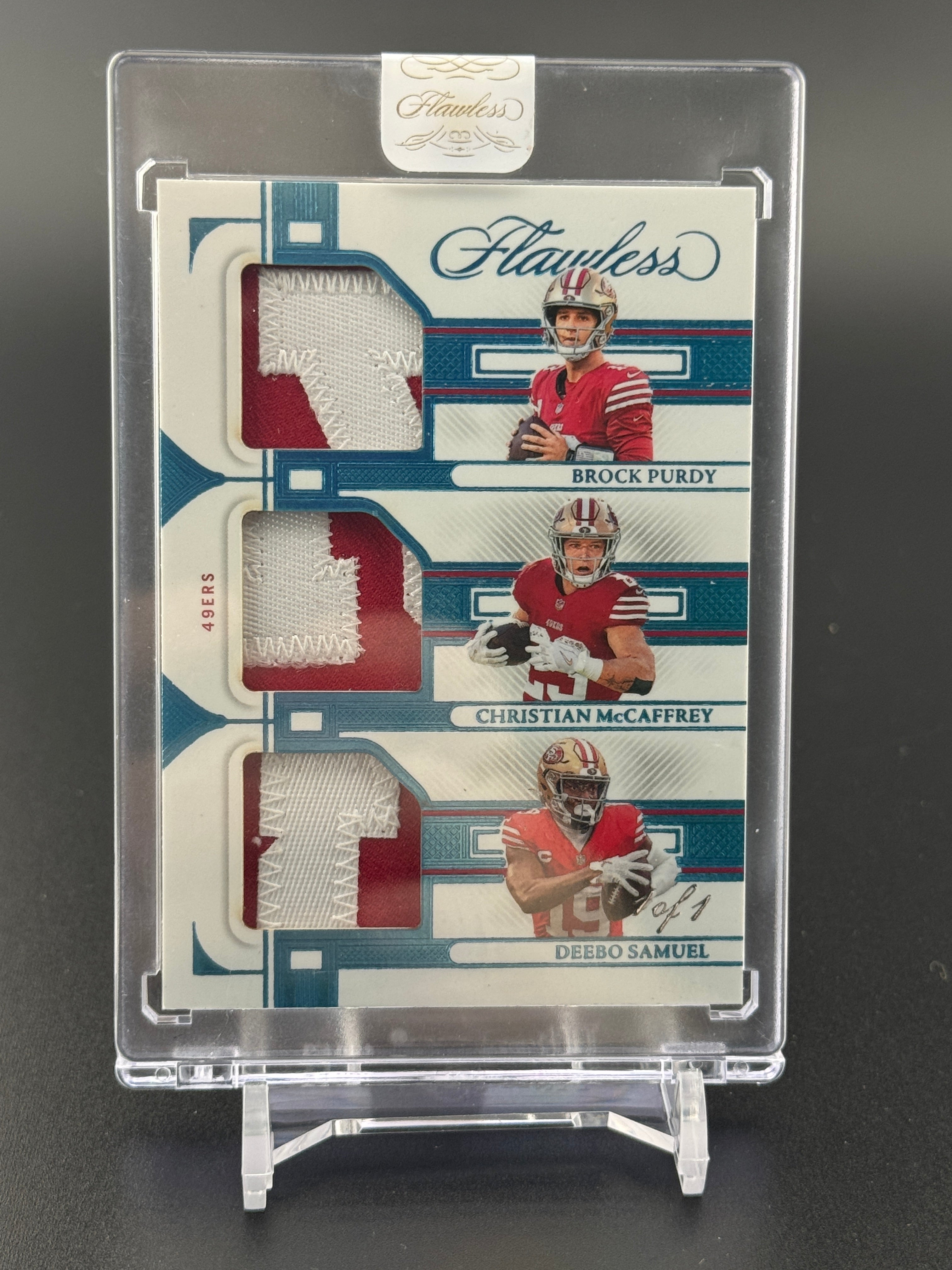 2023 Flawless Brock Purdy / McCaffrey / Deebo Triple Patch Platinum 1/1 PC