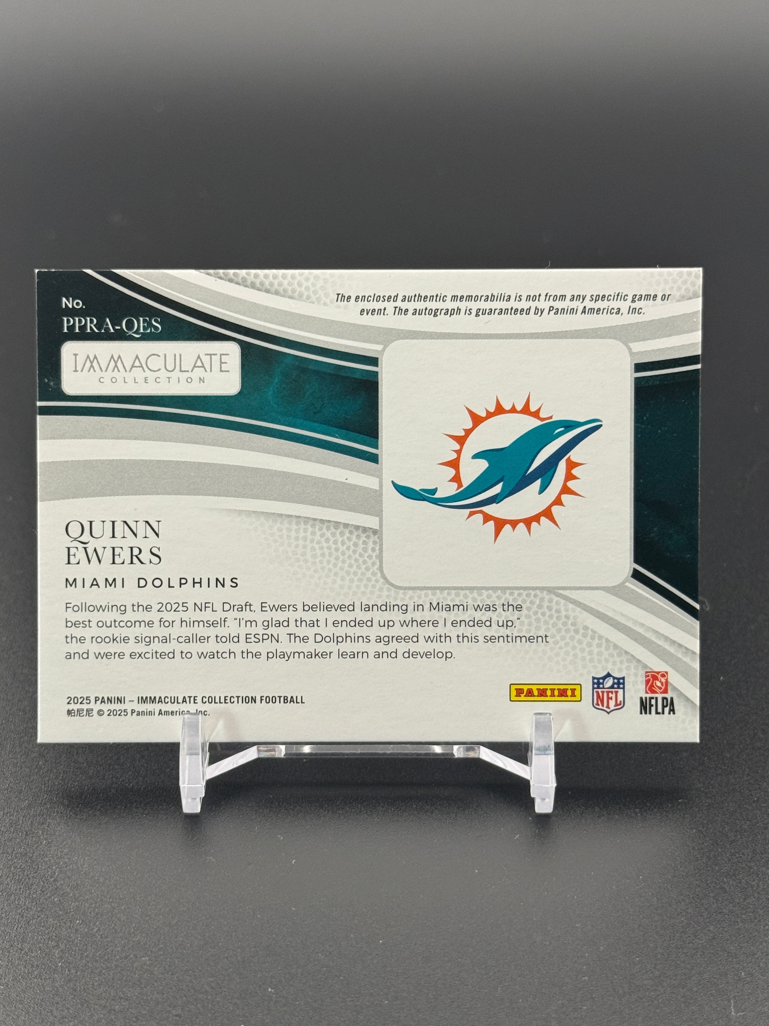 2025 Immaculate #PPRA-QES Quinn Ewers Premium Patch Rookie Auto /99 PC