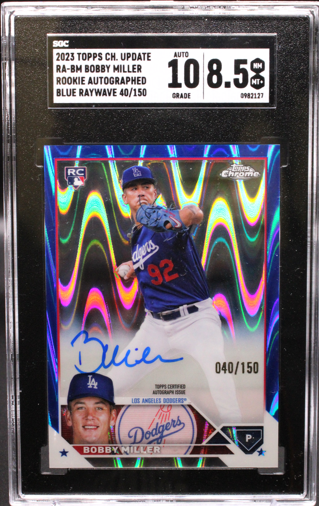 2023 Topps Chrome Update - Bobby Miller RA-BM  - Blue Raywave Auto /150  - SGC 8.5 / 10