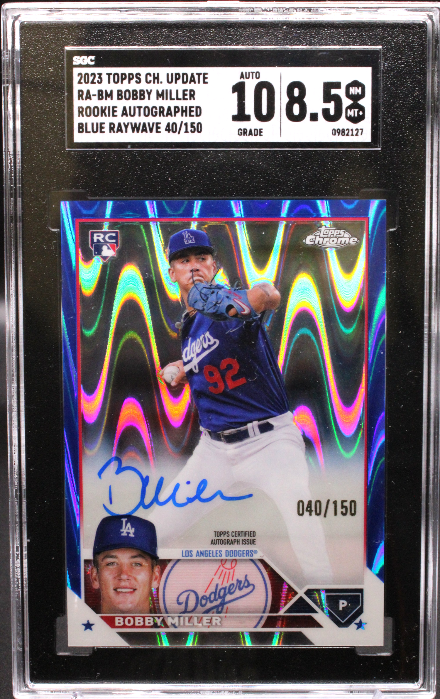 2023 Topps Chrome Update - Bobby Miller RA-BM  - Blue Raywave Auto /150  - SGC 8.5 / 10