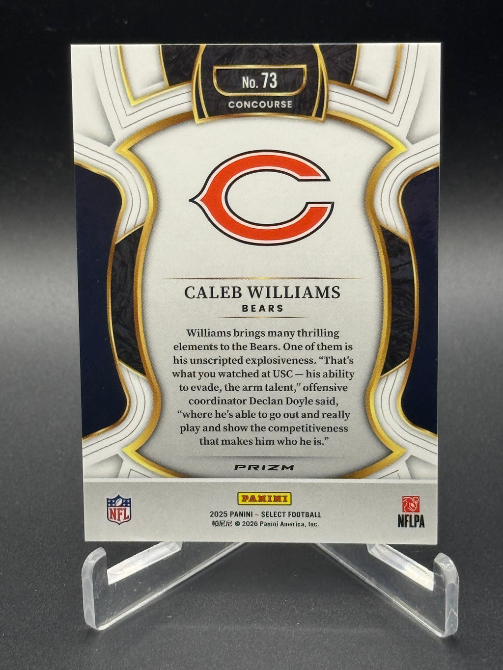 2025 Panini Select #73 Caleb Williams Zebra Prizm Shock