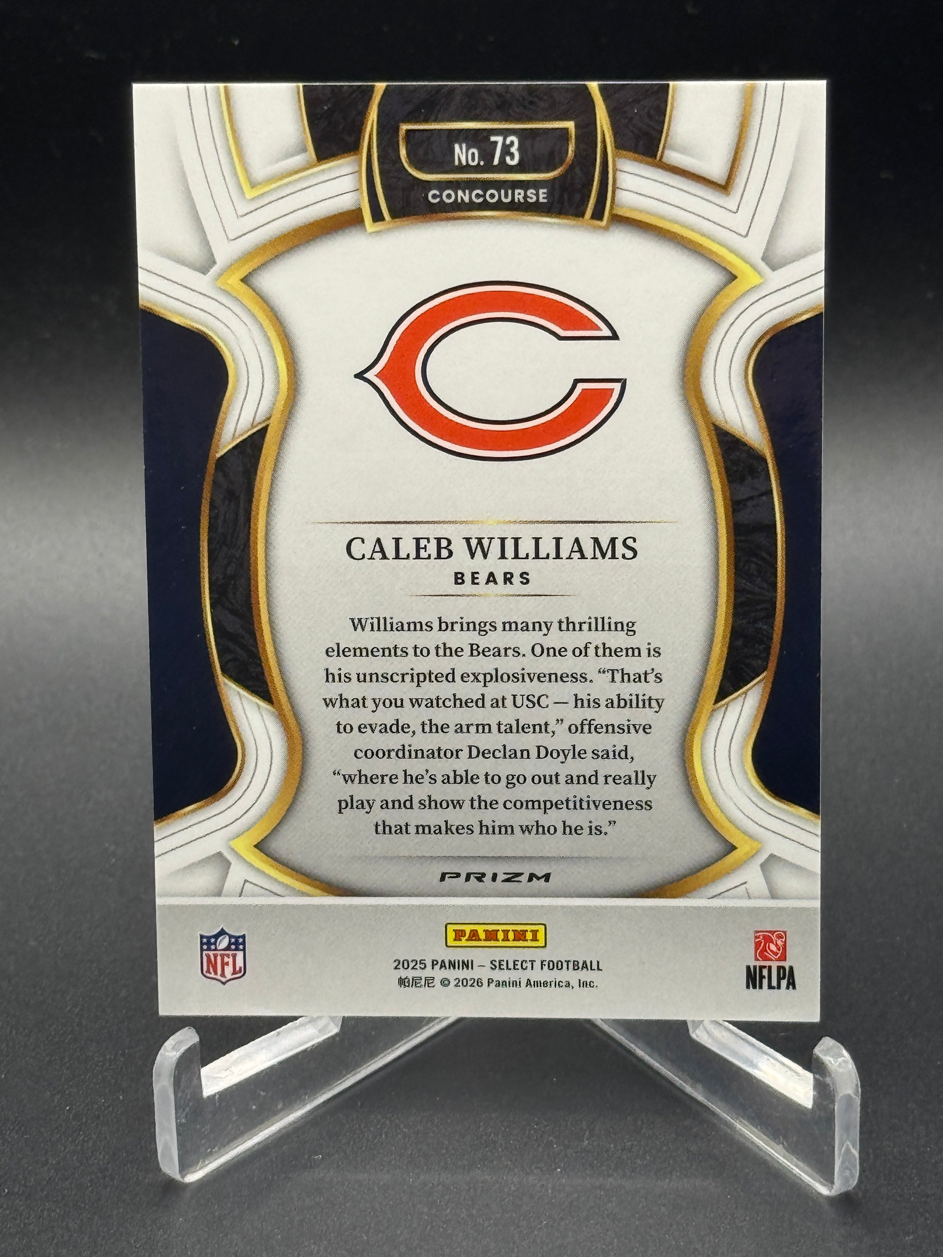 2025 Panini Select #73 Caleb Williams Zebra Prizm Shock