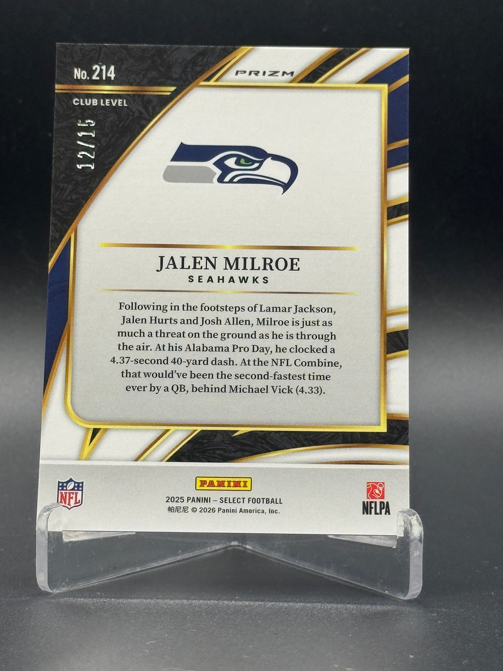 2025 Panini Select #214 Jalen Milroe Rookie RC Pink Glitter Prizm #/15