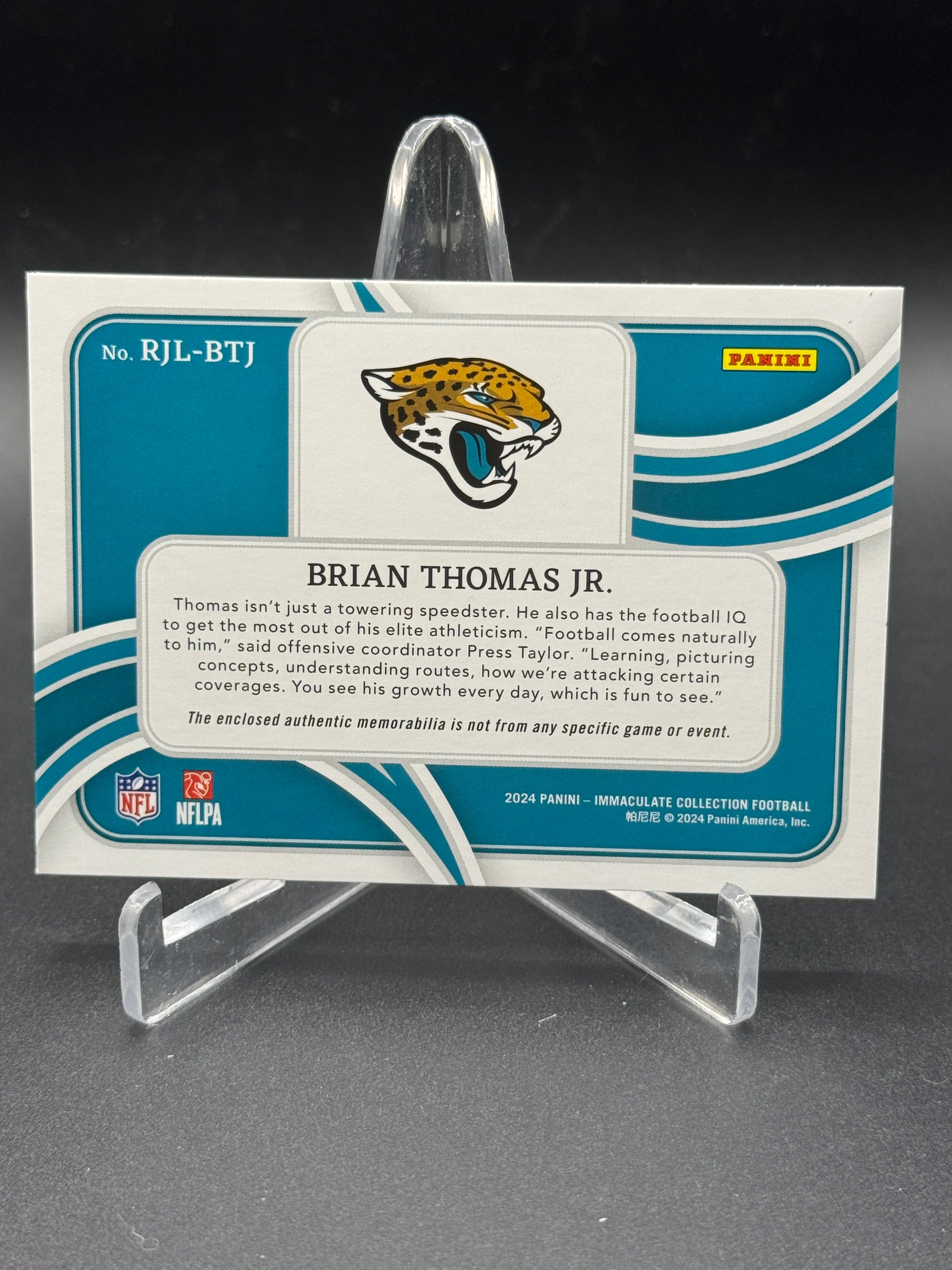 2024 Immaculate #RJL-BTJ Brian Thomas Jr. Rookie Jacket Logos #/14