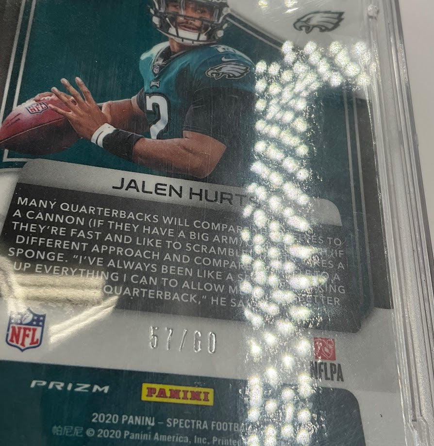 Jalen Hurts 2020 Panini Spectra Neon Blue No Hubble Prizm RC 57/60 #149 PSA 10