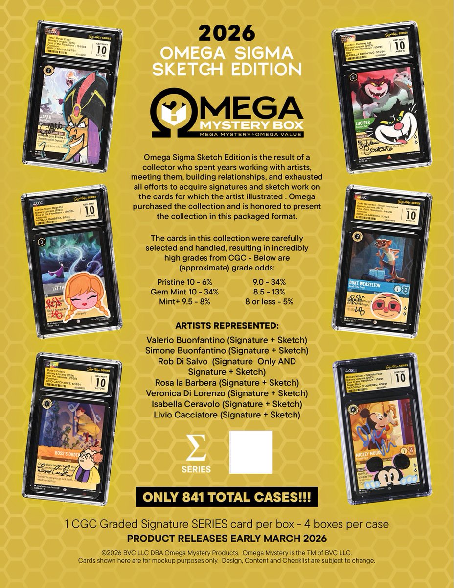 2026 Omega Mystery Box Sigma Sketch Edition Box featuring Lorcana's artists autographs and sketches!