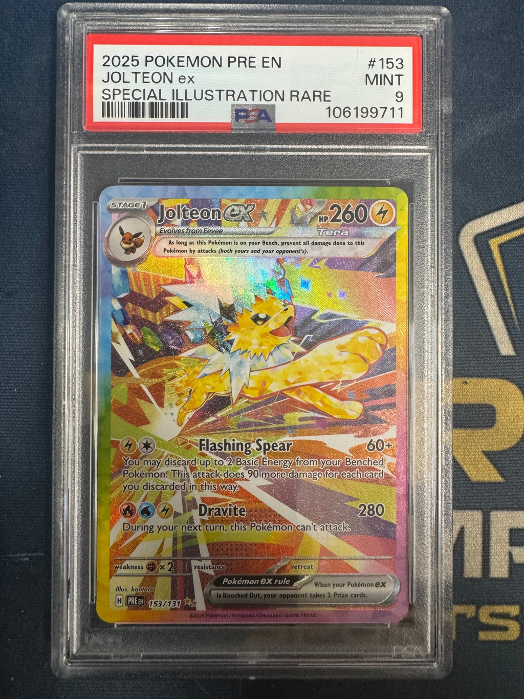 2025 Pokemon Prismatic Evolutions #153 Jolteon Ex SIR PSA 9