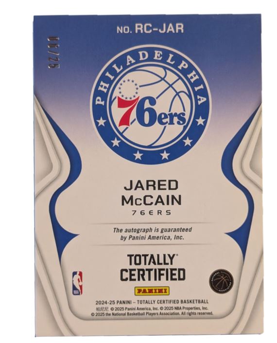 2024-25 Panini Totally Certified Jared McCain Rookie Roll Call Auto #'d 06/25