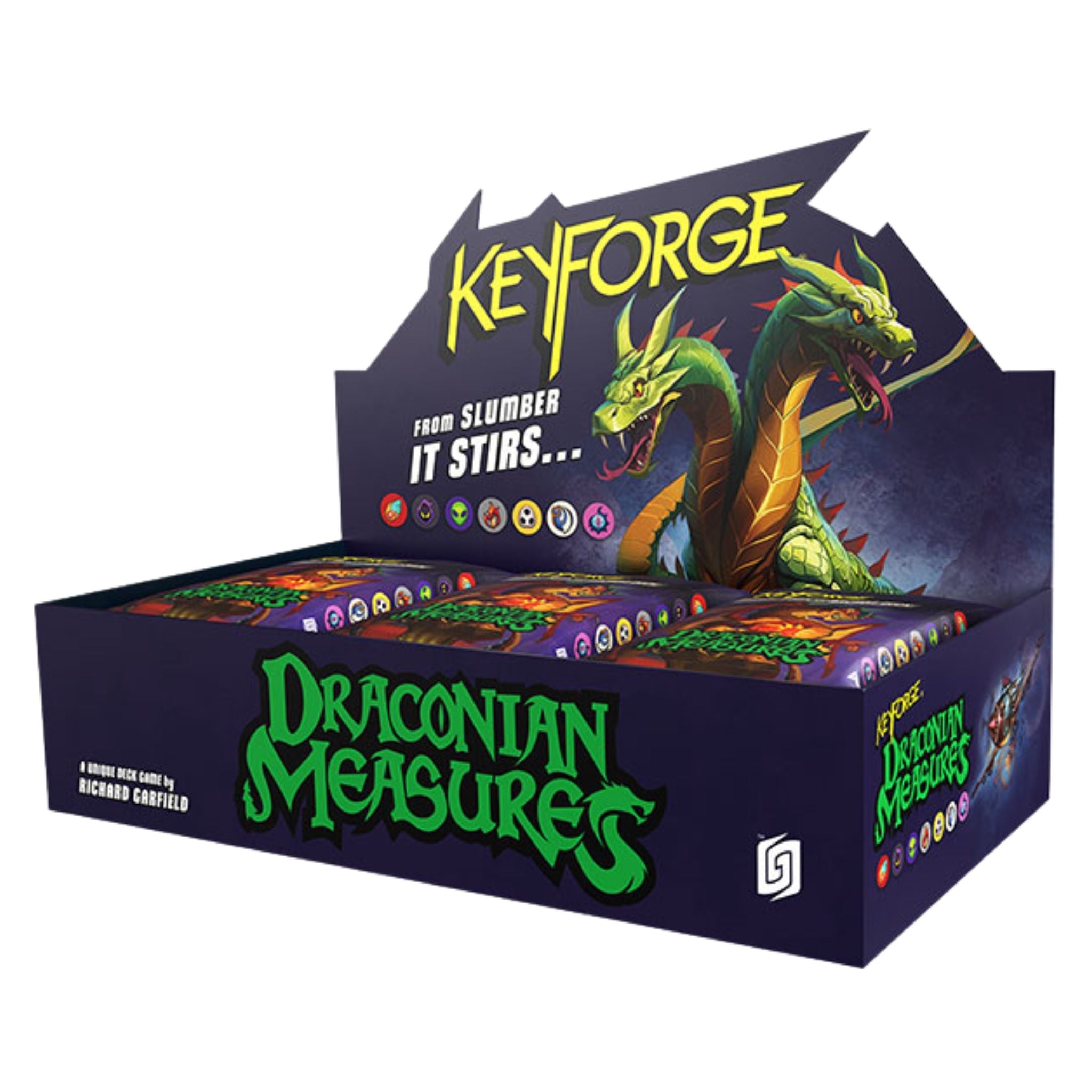 Keyforge Crucible Clash Draconian Measures Decks Display
