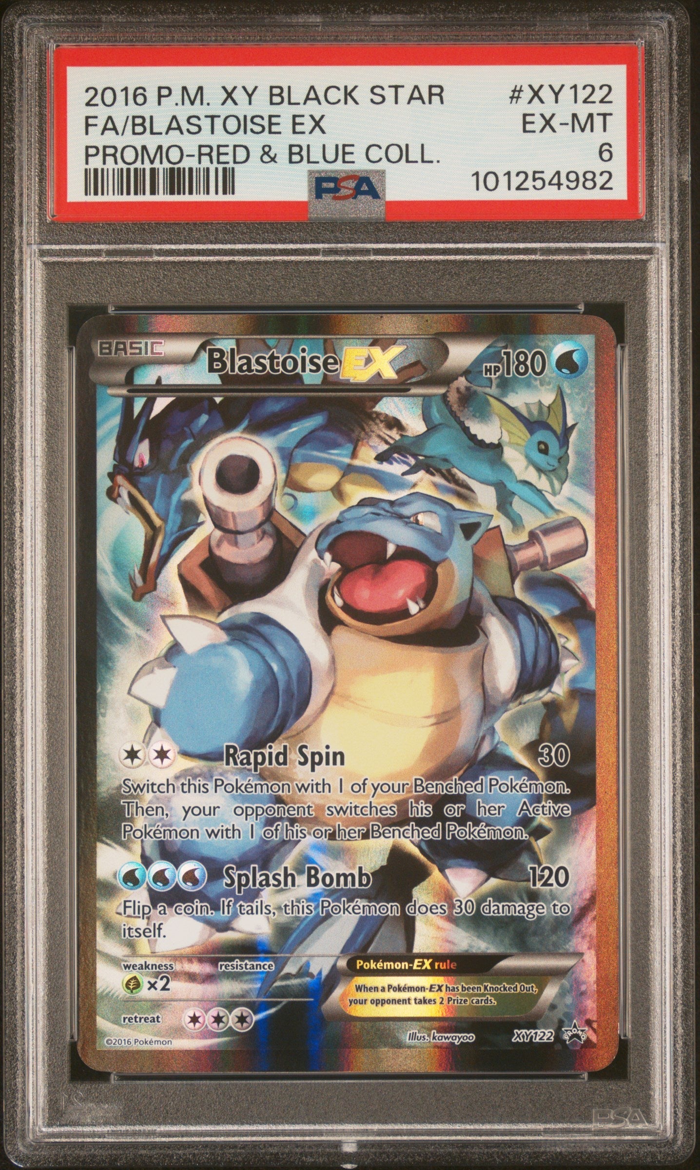 FA/BLASTOISE EX PROMO-RED & BLUE COLL. 2016 POKEMON XY BLACK STAR PROMO PSA EX-MT 6