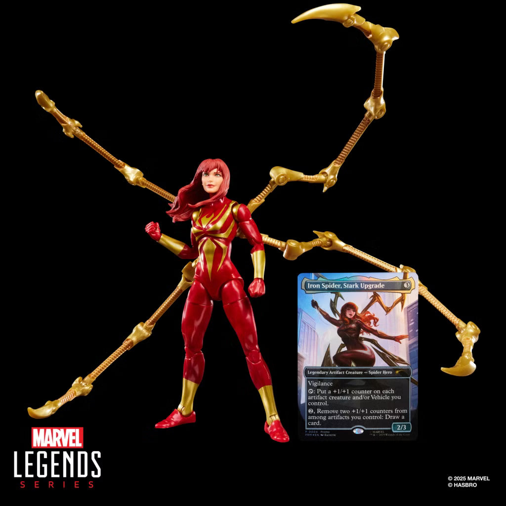 Marvel Legends x Magic: The Gathering - Complete Set of 4 Figures + Promo Cards (Battle-Damaged Spider-Man, Mary Jane Watson, Iron Spider, Man-Wolf, Agent Anti-Venom)