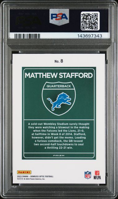 Matthew Stafford 2023 Panini Donruss Optic Downtown International PSA 10