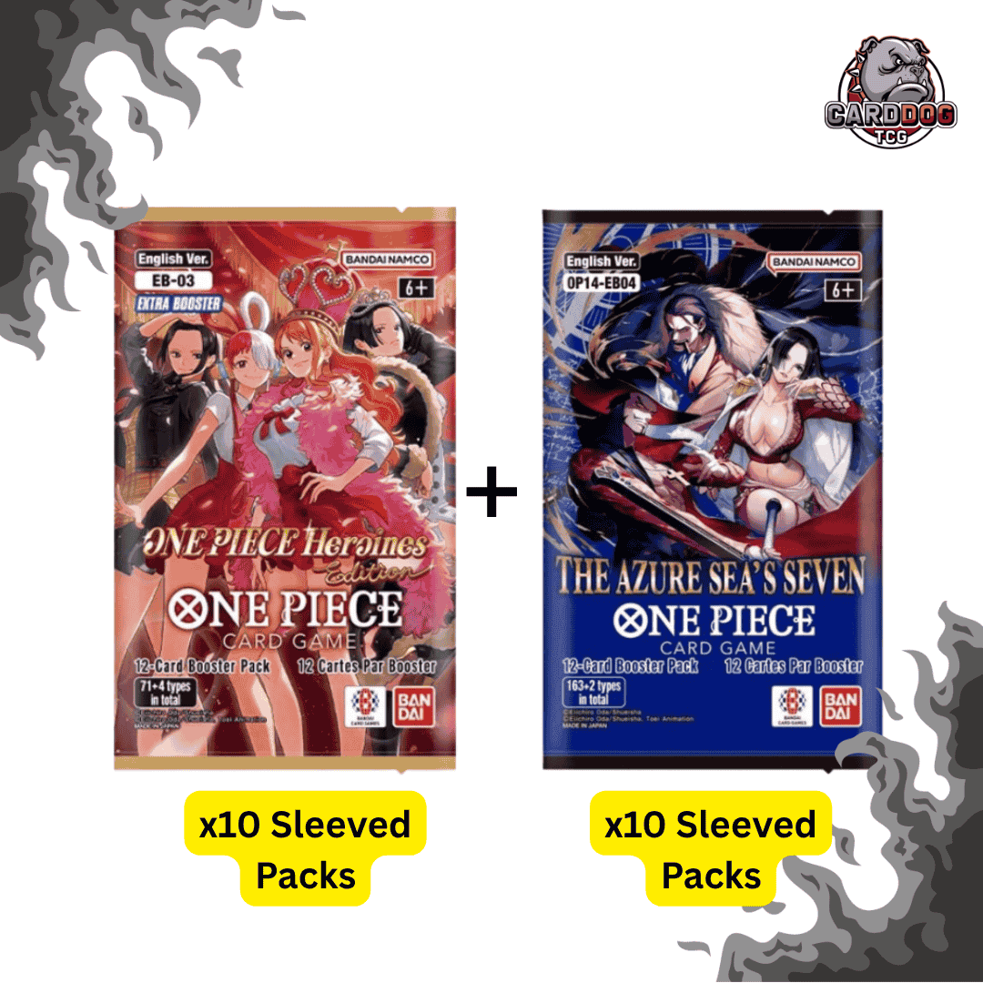 One Piece 10 Heroines EB03 Sleeved Booster Packs and 10 Azure Sea's Seven OP14 Sleeved Booster Packs Combo