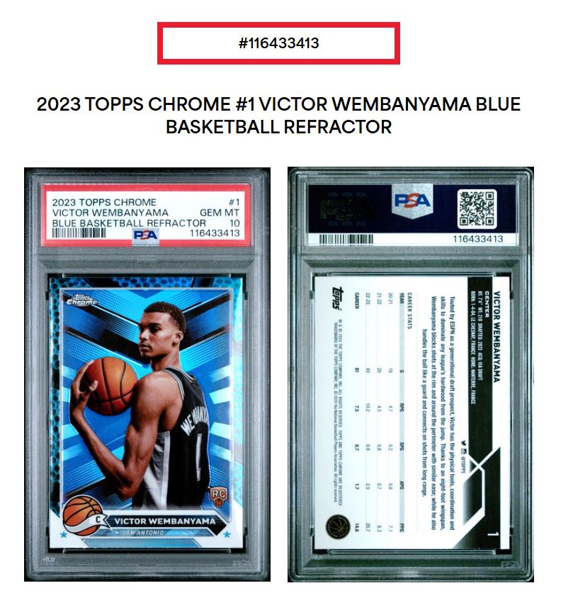 2023-24 Topps Chrome-Victor Wembanyama #1 Blue Refractor PSA 10
