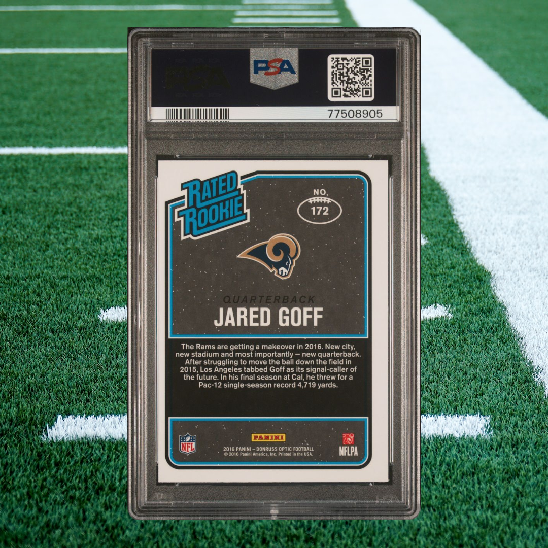 2016 Panini Donruss Optic-Jared Goff-Red & Yellow # 172 PSA 9