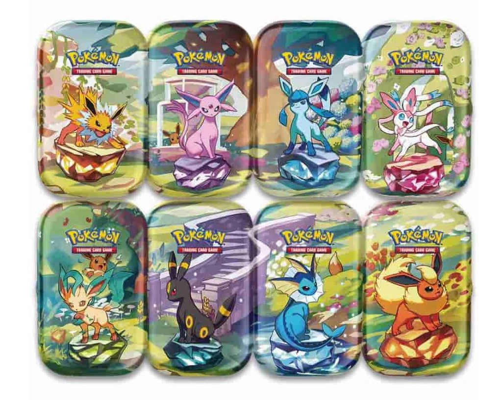 Pokémon Scarlet & Violet Prismatic Evolutions Mini Tin Display Box (8 Tins)