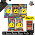 Pokemon TCG 25 Assorted Booster Packs + 100 Card Sleeves - Pack Ripper Special