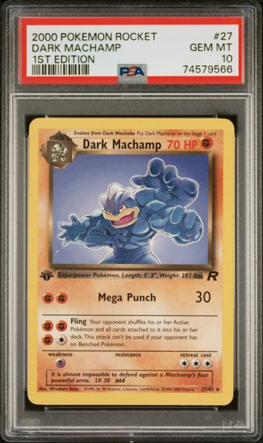 Dark Machamp (27) (1st Edition Non-Holo) - Team Rocket (TR) - 2000 Pokemon - PSA 10