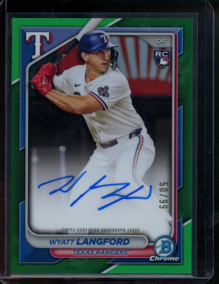 2024 Bowman Chrome Wyatt Langford Rookie Auto Green /99 Rangers