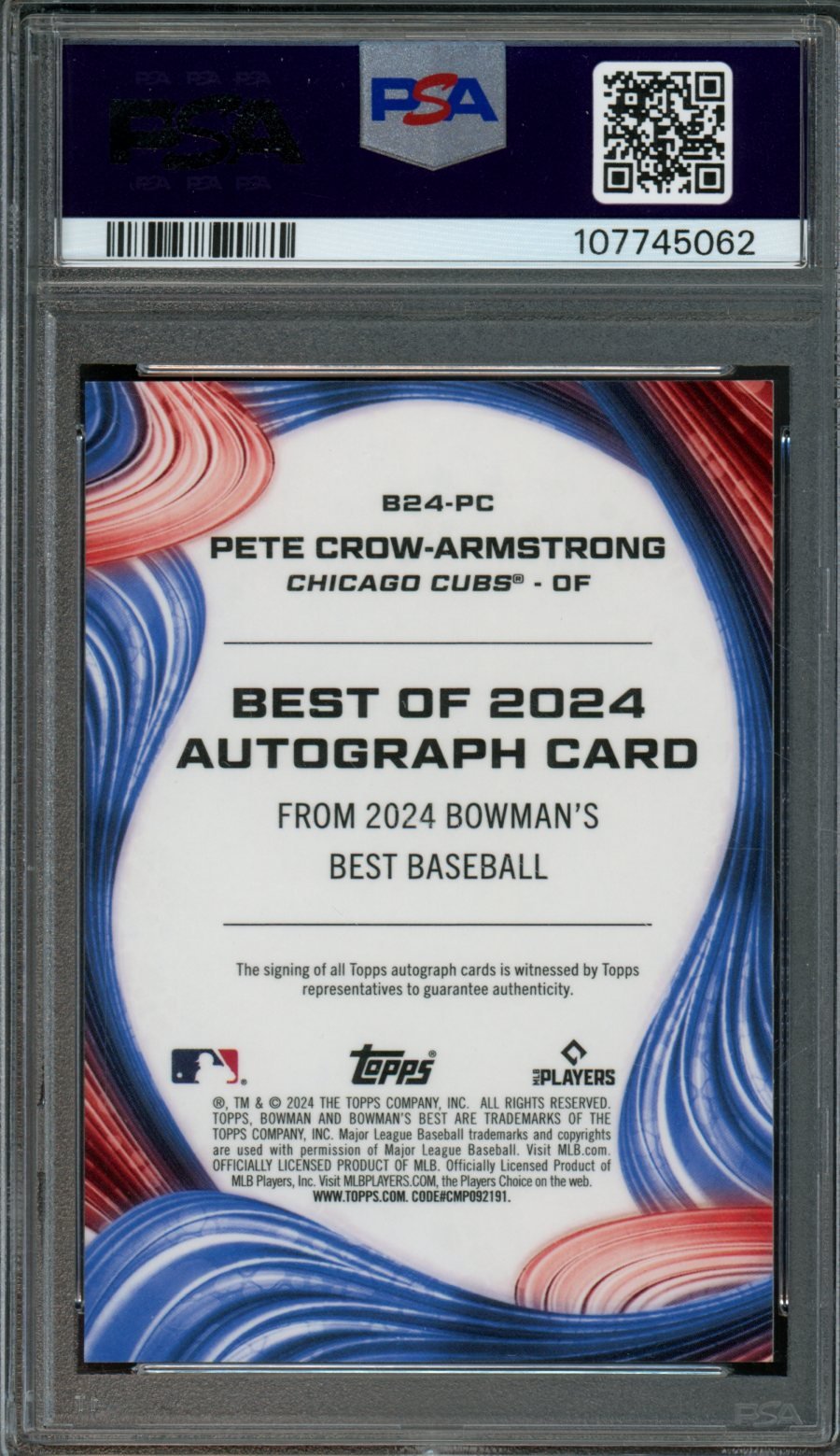 2024 Bowman Best Pete Crow-Armstrong Best Of 2024 Rookie Auto Gold Mini Diamond /50 PSA 10 Cubs