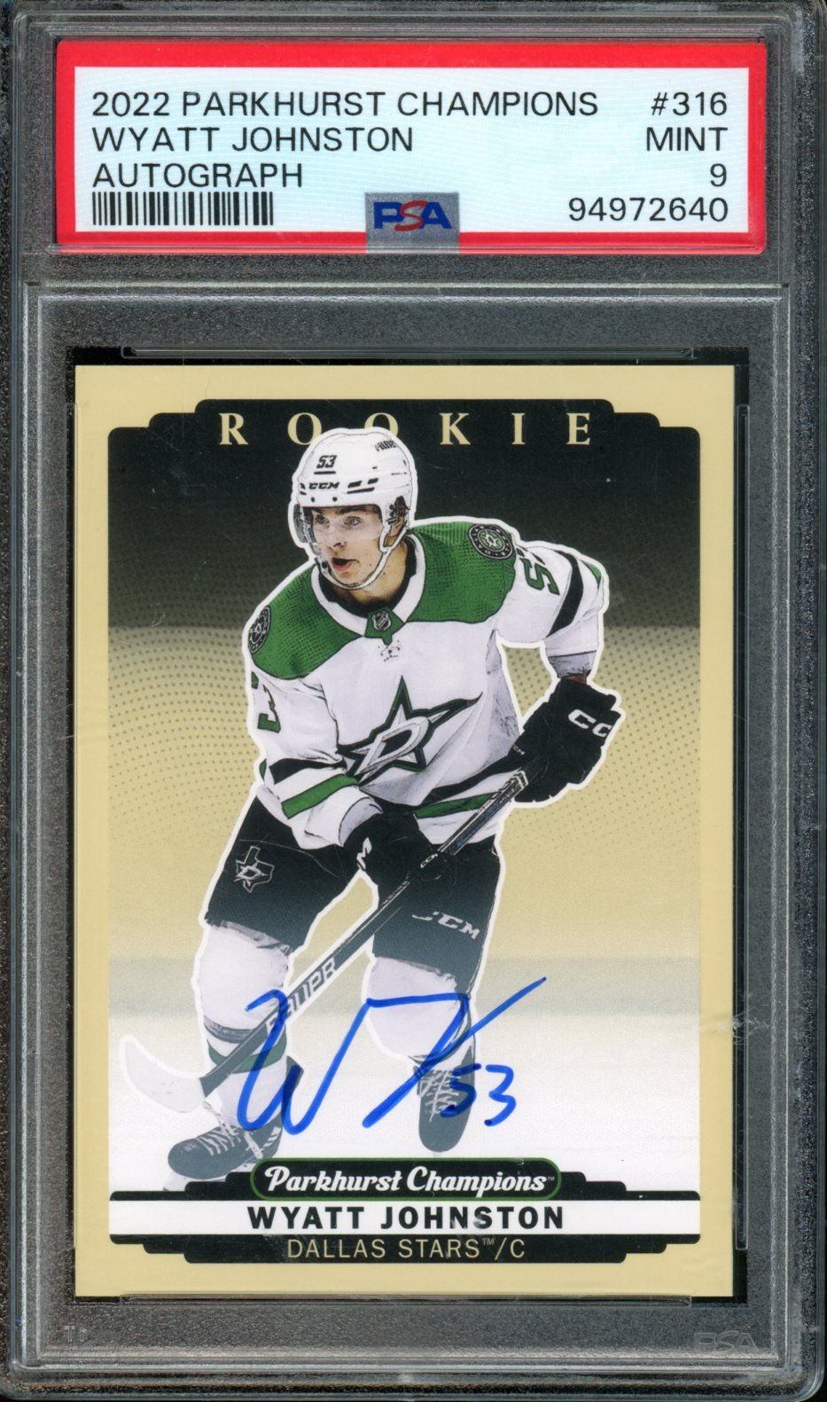 2022 Upper Deck Parkhurst Champions Wyatt Johnston Rookie Auto PSA 9 Stars