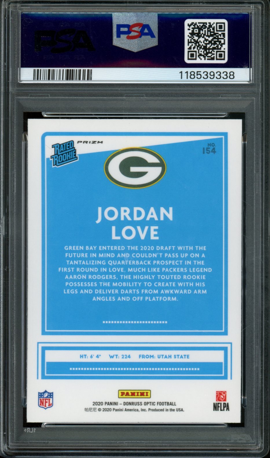 2020 Panini Donruss Optic Jordan Love Rated Rookie Holo PSA 10 Packers