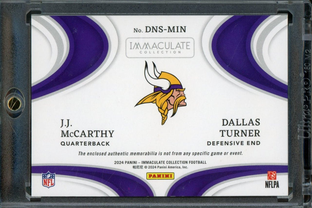 2024 Panini Immaculate J.J. McCarthy/Dallas Turner Dual Rookie NFL Shield 1/1 Vikings