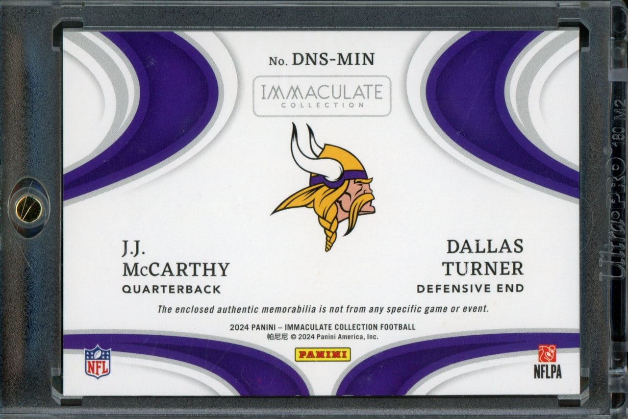 2024 Panini Immaculate J.J. McCarthy/Dallas Turner Dual Rookie NFL Shield 1/1 Vikings