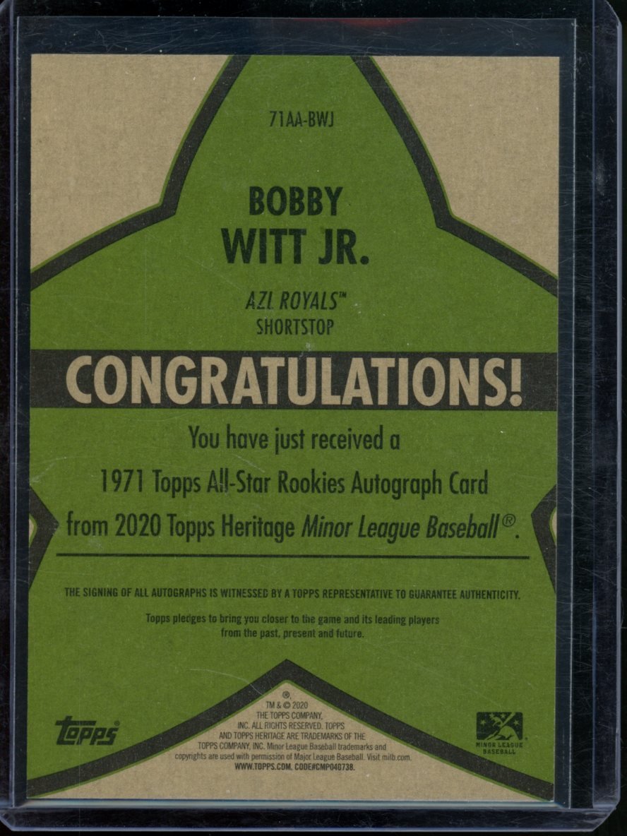 2020 Topps Heritage Minor league Bobby Witt Jr. 1971 All-Star Rookie Auto /50 Royals