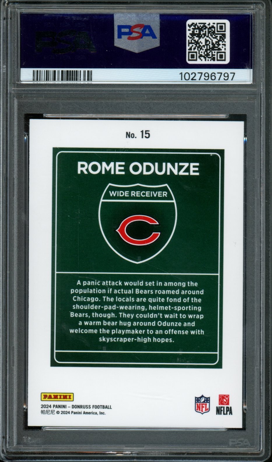 2024 Panini Donruss Rome Odunze Downtown Rookie SSP PSA 9 Bears