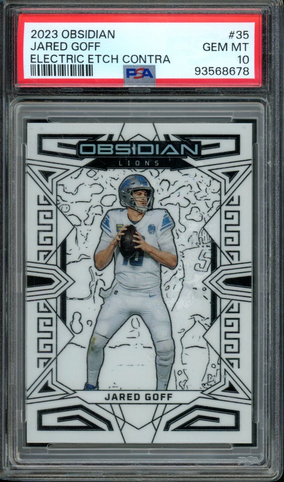 2023 Panini Obsidian Jared Goff Electric Etch Contra PSA 10 Lions