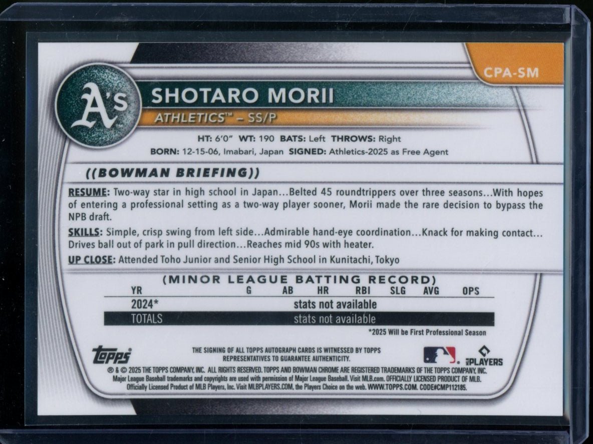 2025 Bowman Chrome Shotaro Morii 1st Auto Green Wave /99 Athletics