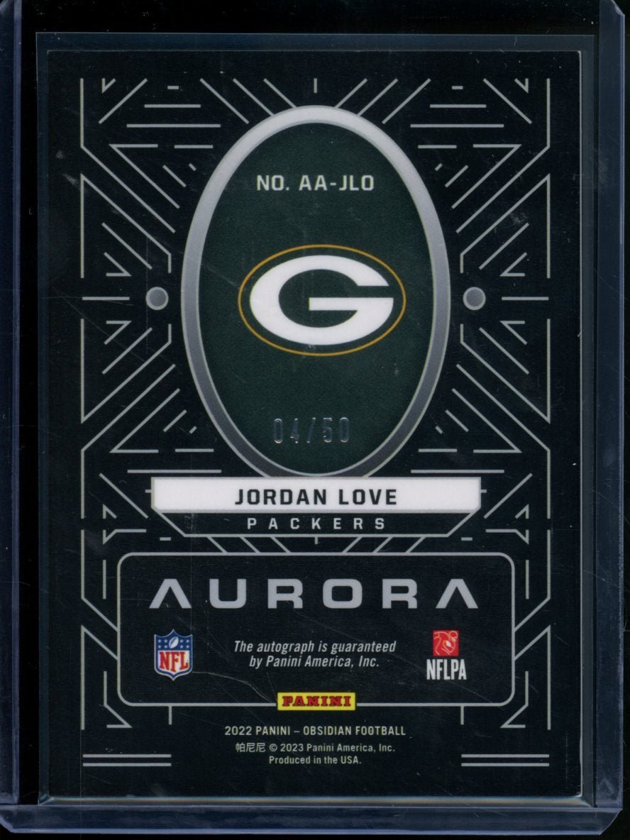 2022 Panini Obsidian Jordan Love Aurora Auto Electric Etch Green /50 Packers