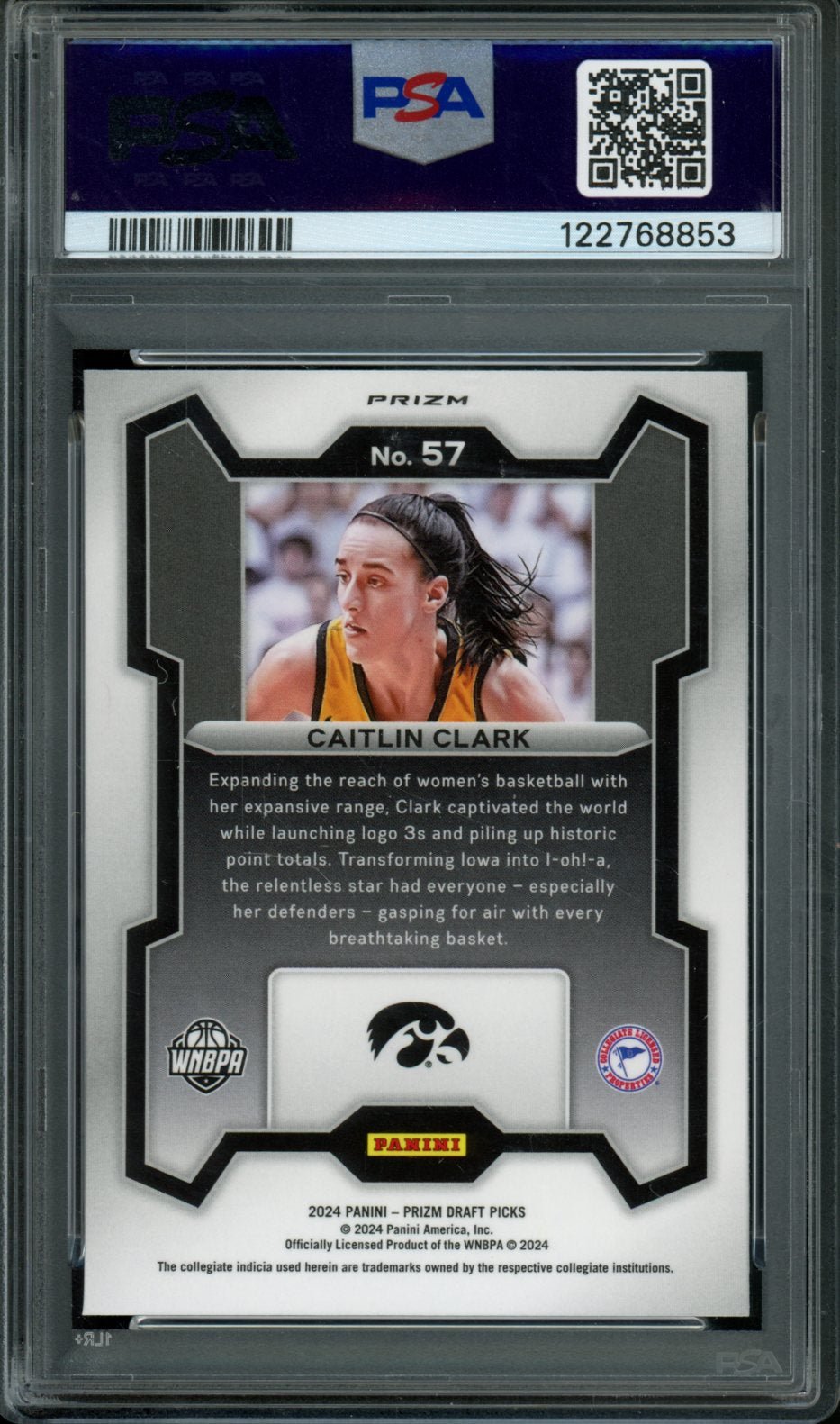 2024 Panini Prizm Draft Picks Caitlin Clark Rookie Snakeskin PSA 9 Hawkeyes
