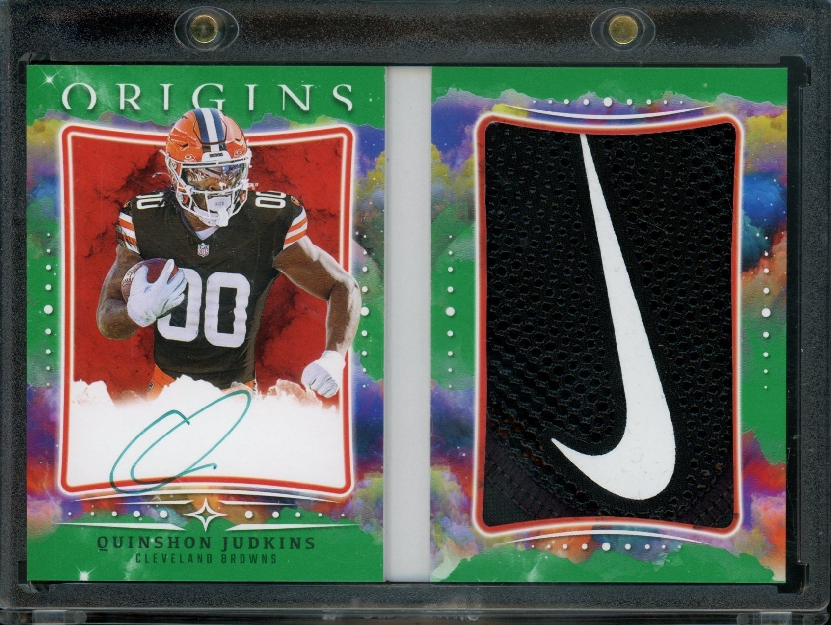 2025 Panini Origins Quinshon Judkins Booklet Rookie Glove Patch Auto /2 Browns