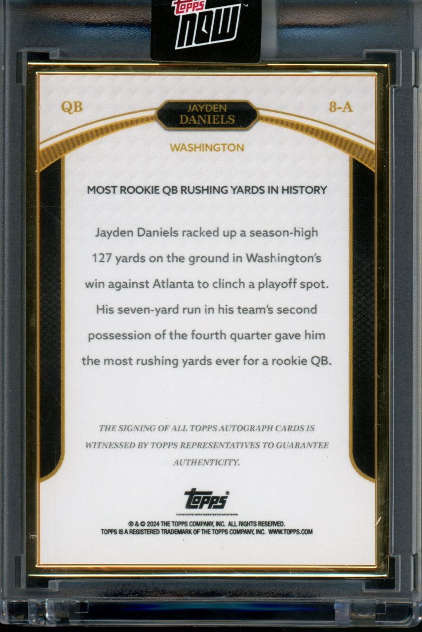 2024 Topps Now Rookie Campaign Jayden Daniels Rushing Yards Auto Orange /25 Commanders