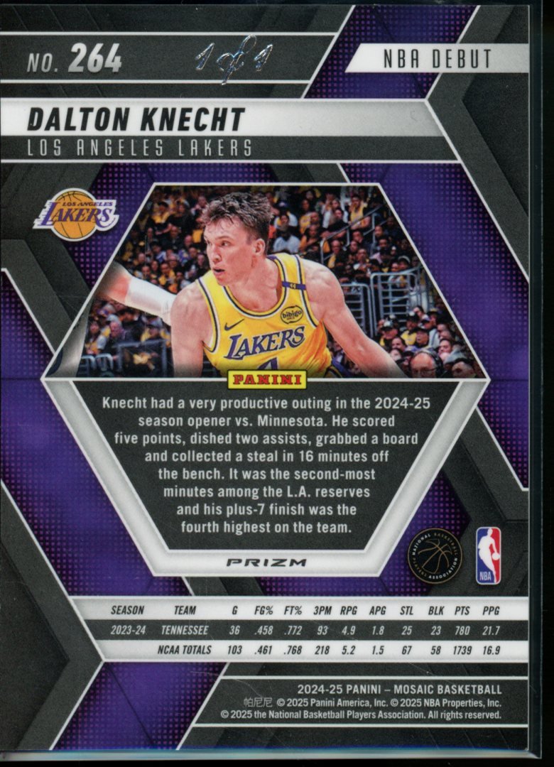 2025 Panini Mosaic Dalton Knecht Rookie 1/1 Disco NBA Debut Lakers
