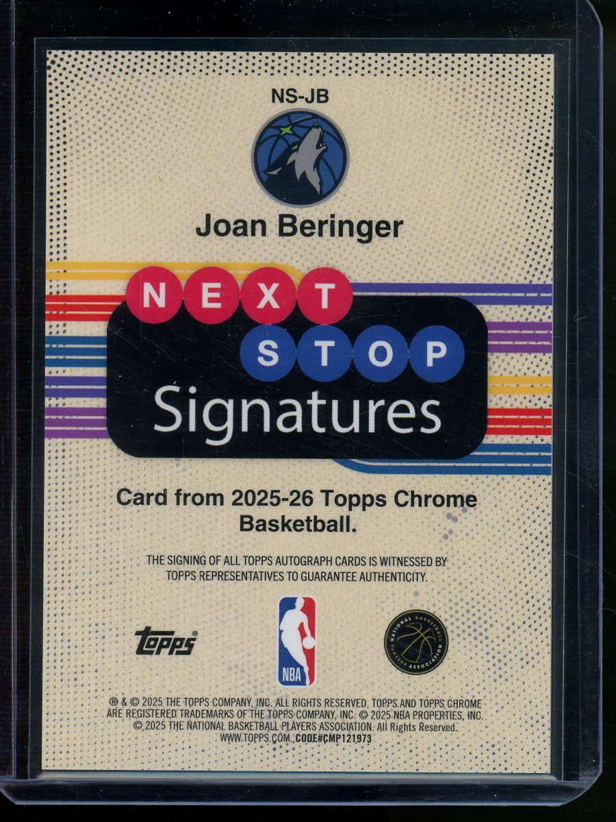 2025 Topps Chrome Joan Beringer Rookie Next Stop Signatures Orange /25 Timberwolves