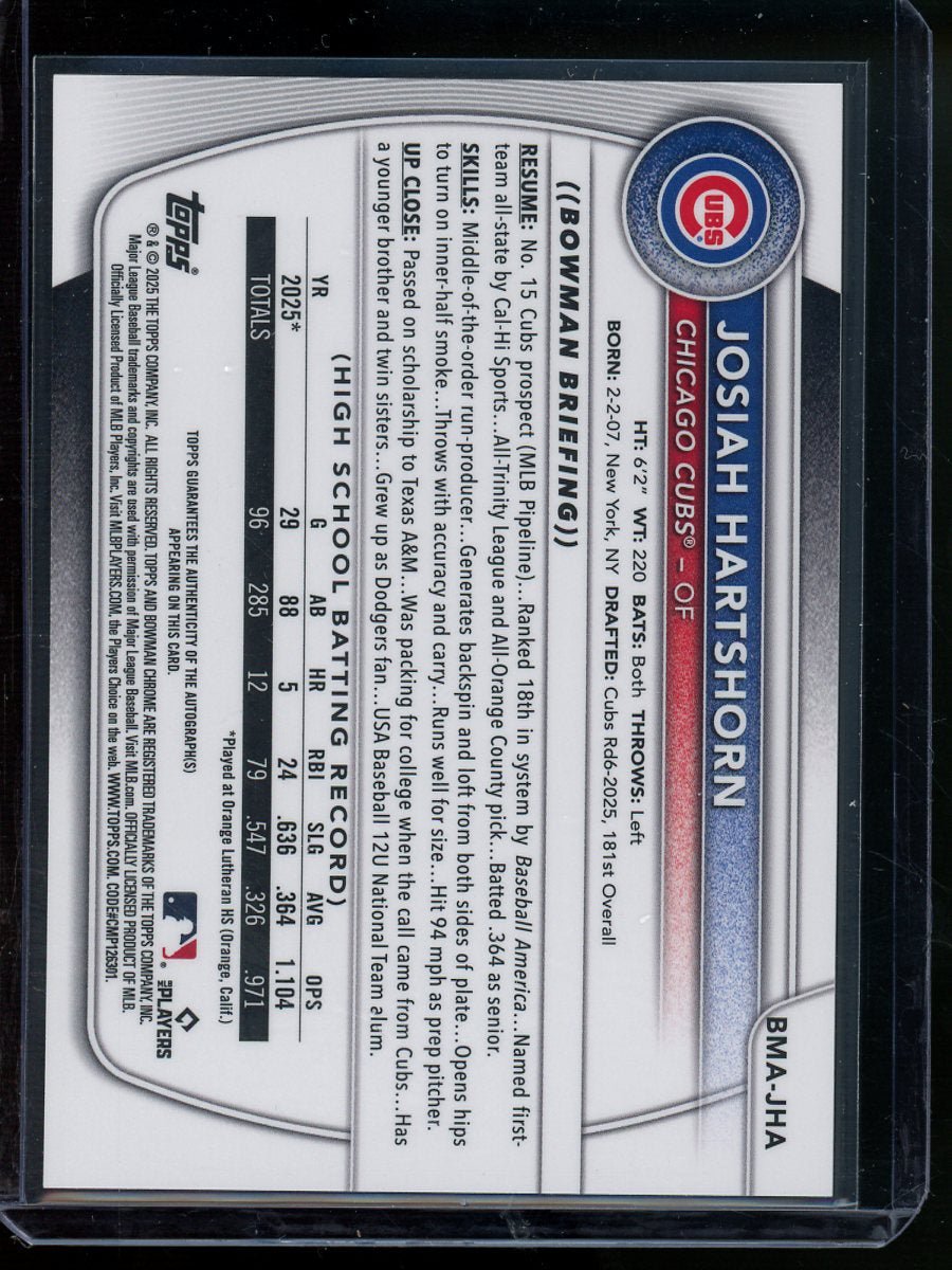 2025 Bowman Chrome Josiah Hartshorn Gold Mojo Autograph /50 Cubs