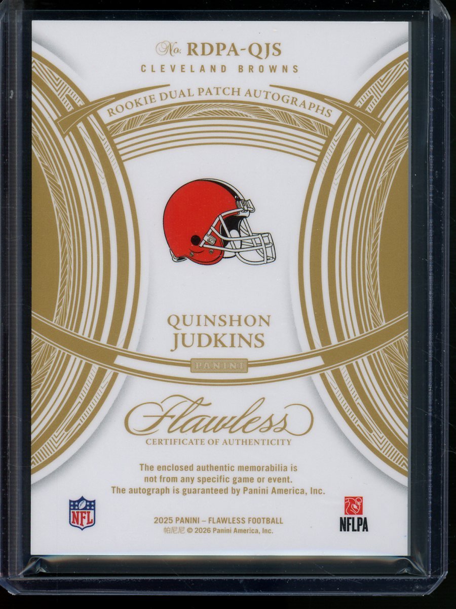 2025 Panini Flawless Quinshon Judkins Honored Ink Rookie Patch Autograph /25 Browns