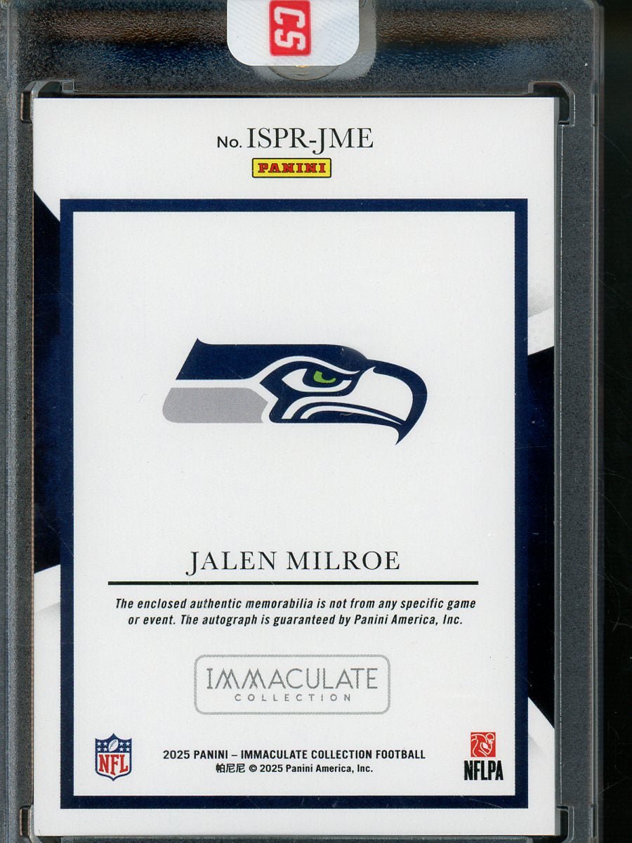 2025 Panini Immaculate Jalen Milroe Rookie Patch Autograph /99 Seahawks