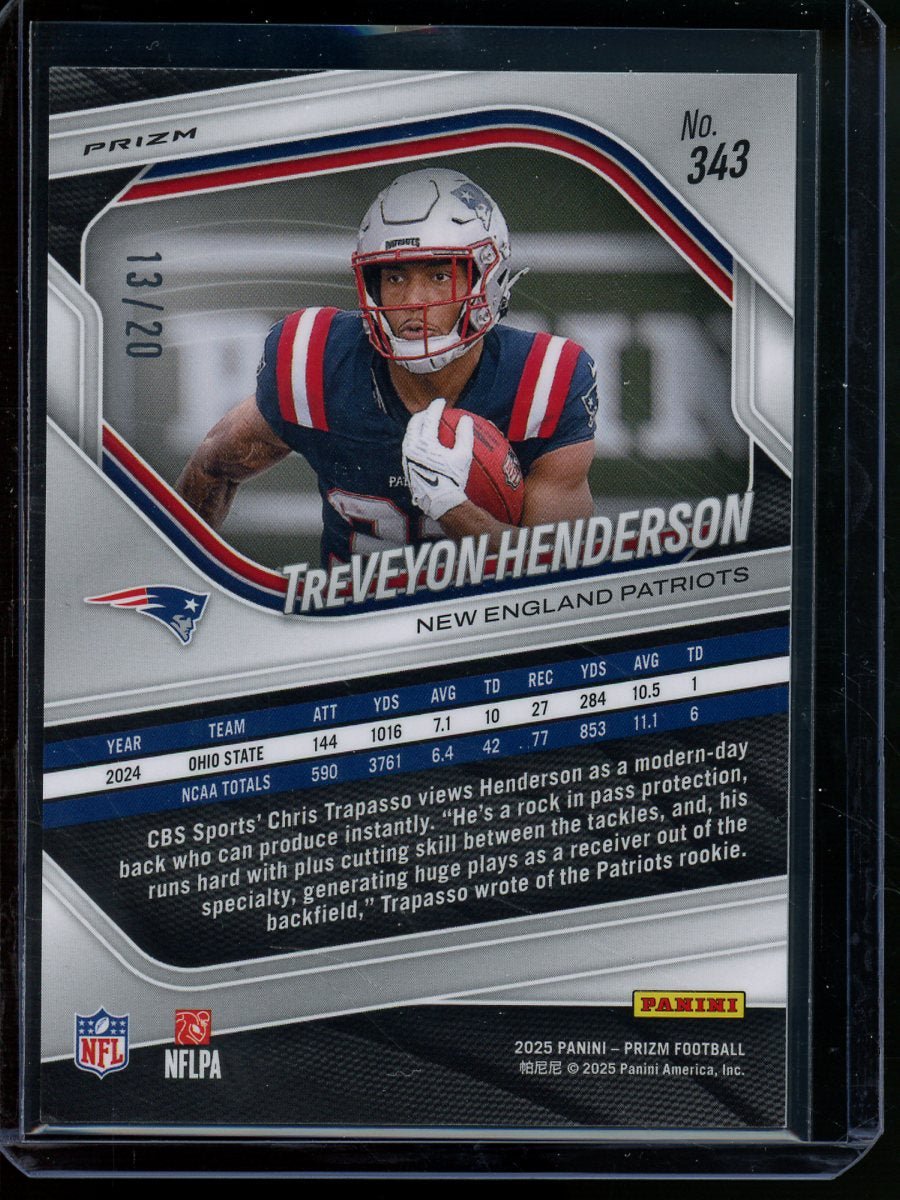 2025 Panini Prizm TreVeyon Henderson Panini Logo Rookie /20 Patriots