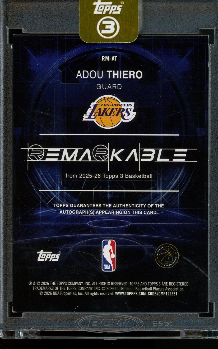2026 Topps 3 Adou Thiero Remarkable Rookie Autograph /49 Lakers
