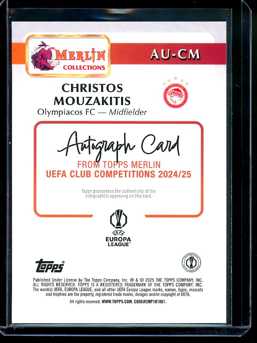 2025 Topps Merlin Christos Mouzakitis Orange Rookie Autograph /25 Olympiacos FC