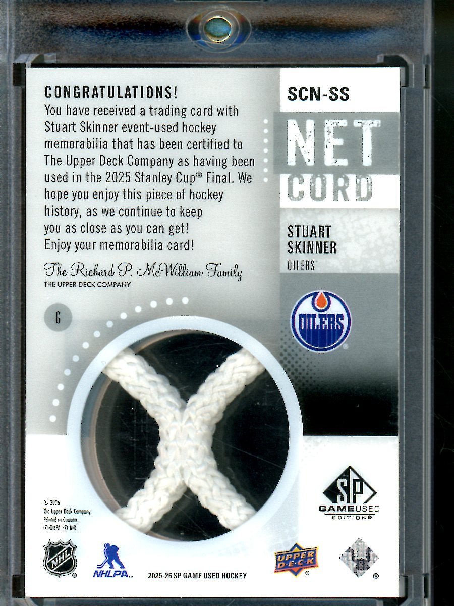 2025 Upper Deck SP Game Used Stuart Skinner Net Cord Stanley Cup Final /25 Oilers