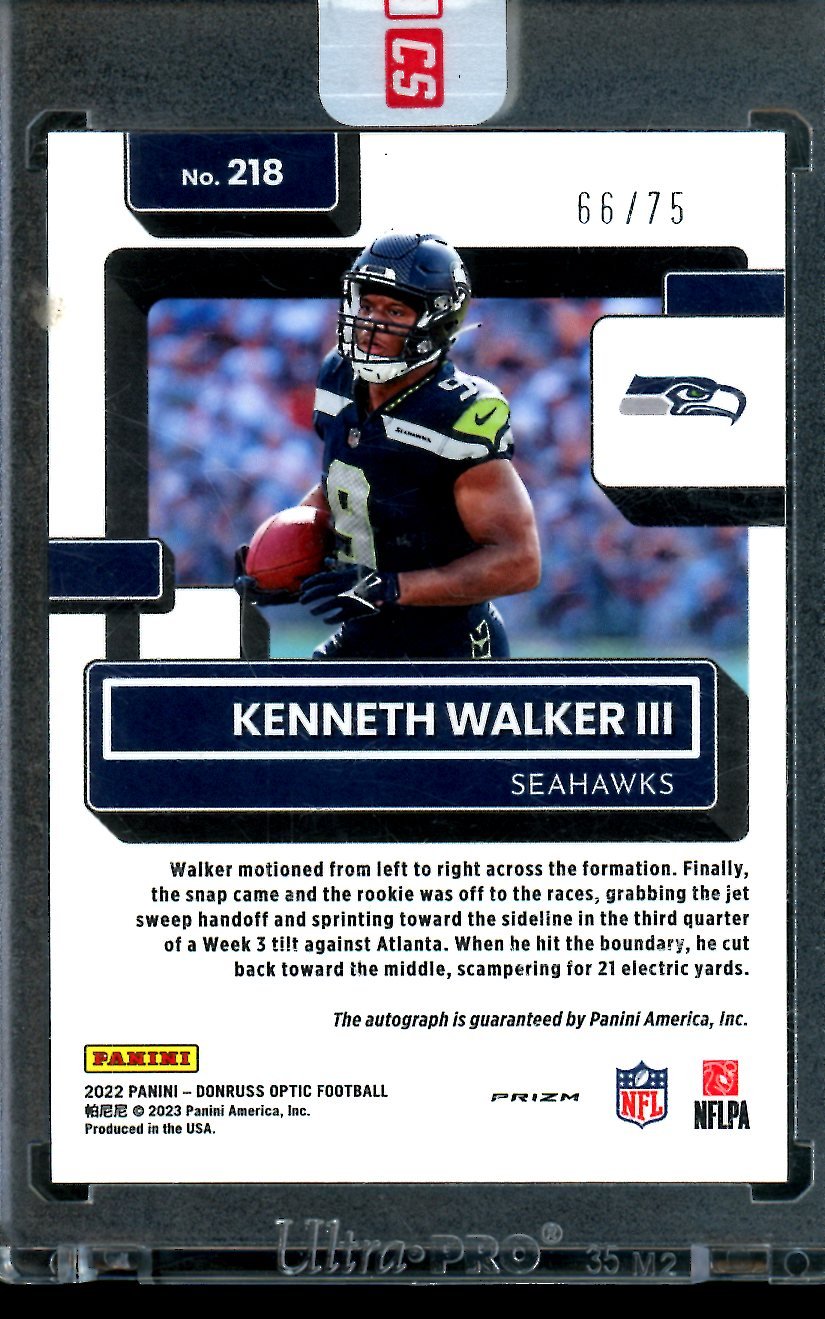 2022 Panini Optic Kenneth Walker III Red Rated Rookie Autograph /75 Seahawks / Chiefs