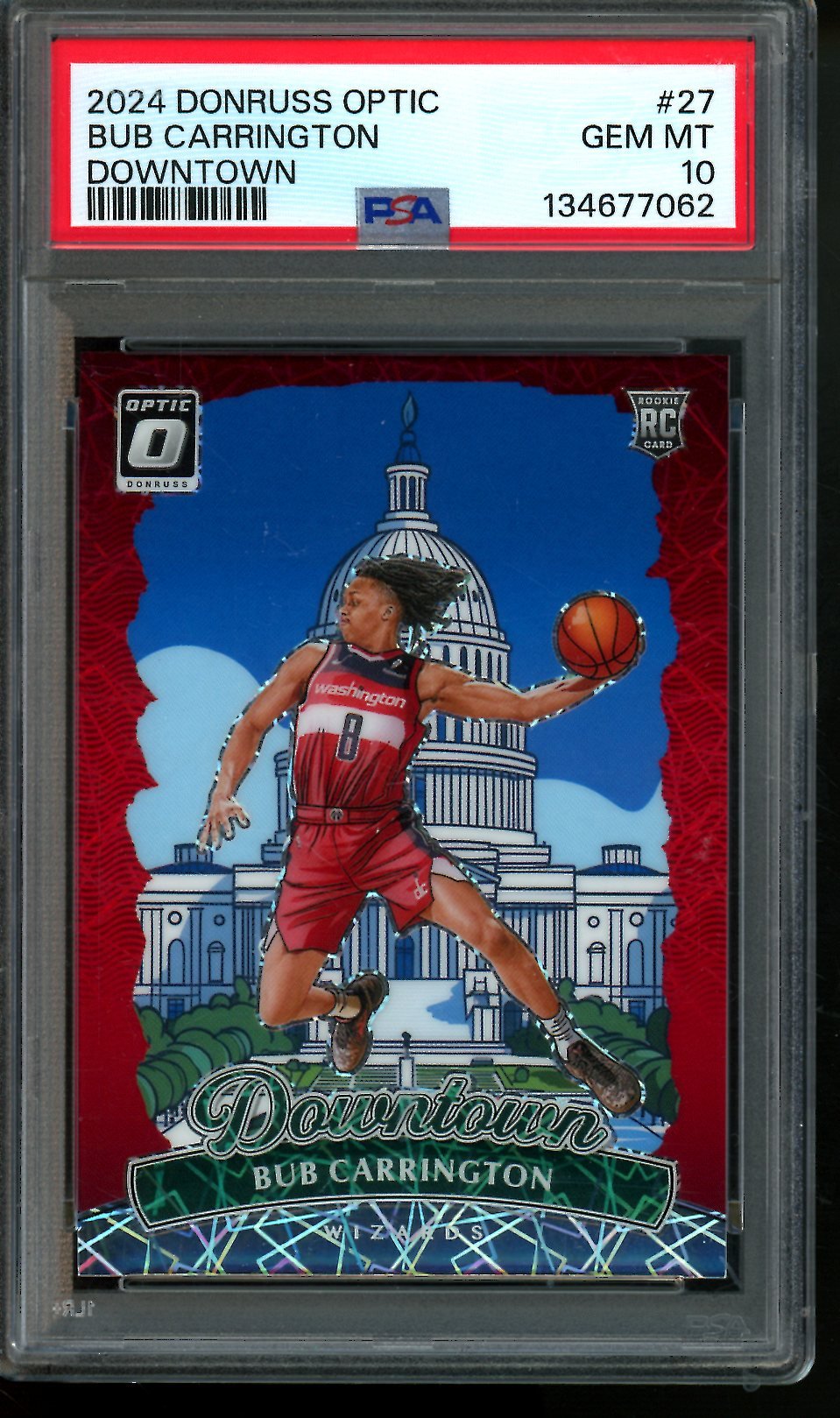 2025 Panini Optic Bub Carrington Downtown Case Hit Rookie PSA 10 Wizards