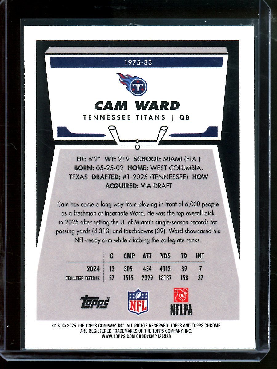 2025 Topps Chrome Cam Ward 1975 Rookie Refractor /275 Titans